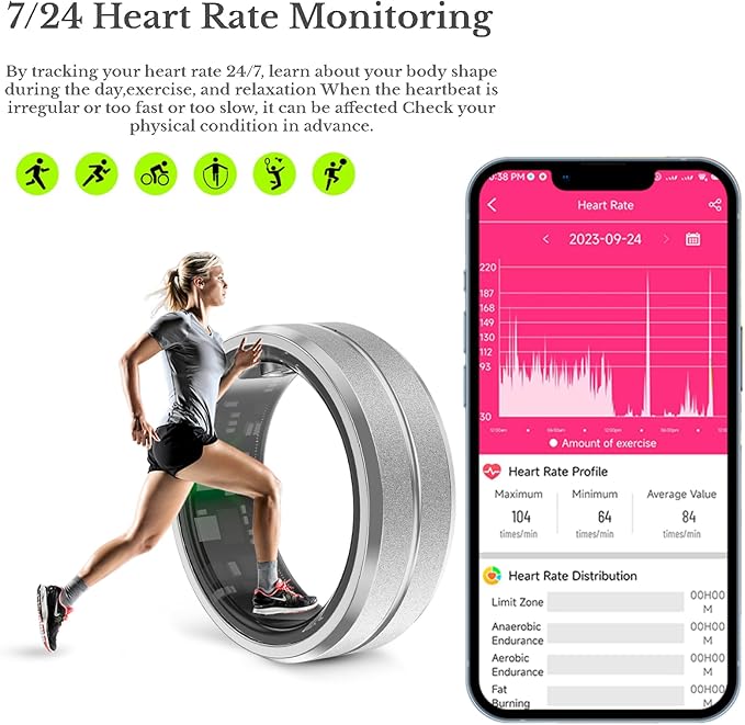 Smart Ring Health Tracker - Fitness Sleep Heart Rate Blood Oxygen Tracker Smart Ring for Men and Women,IP68 Waterproof Level Bluetooth Fitness Tracker Rings - Free APP