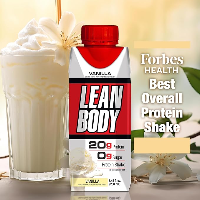 Lean Body Ready-to-Drink Vanilla Protein Shake, 20g Protein, Whey Blend, 0 Sugar, Gluten Free, 22 Vitamins & Minerals, (Recyclable Carton & Lid - Pack of 4)