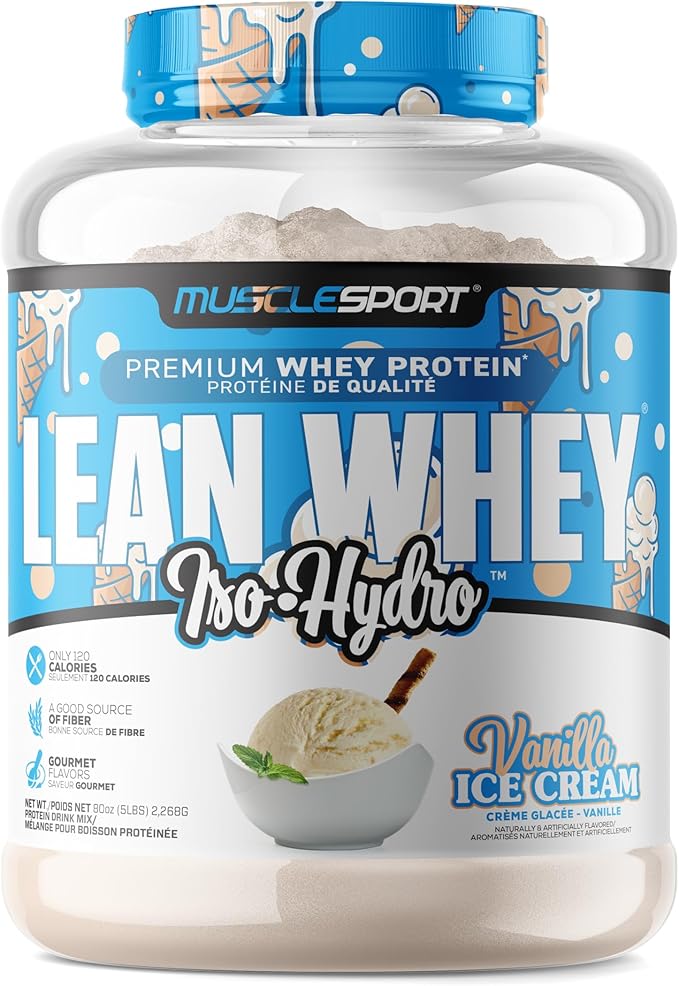 Musclesport Lean Whey Revolution™ Protein Powder - Whey Protein Isolate - Low Calorie, Low Carb, Low Fat, Incredible Flavors - 25g Protein per Scoop - 5lb Vanilla Ice Cream