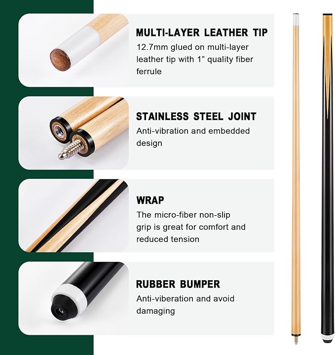 Jenaai 55 Pcs Pool Table Accessories 16 Pcs Billiard Balls 6 Set Pool Sticks Triangle Diamond Ball Holder Cue Chalks Cue Tip and Brush Set