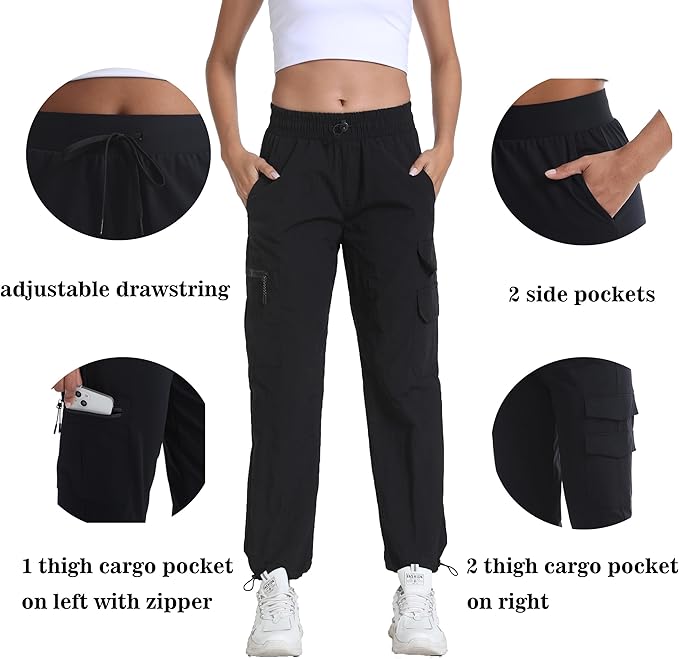 Women's Lightweight Hiking Joggers with Pockets - Water Resistant Cargo Pants for Outdoor Workouts Camping