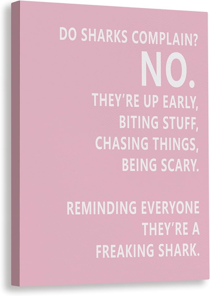 Rusenbao Gym Motivational Workout Wall Art, Home Gym Decor, Inspirational Workout Room Decor, Do Sharks Complain About Monday, Canvas Wall Art for Exercise Fitness Room Office, 11x14 inch(Pink)