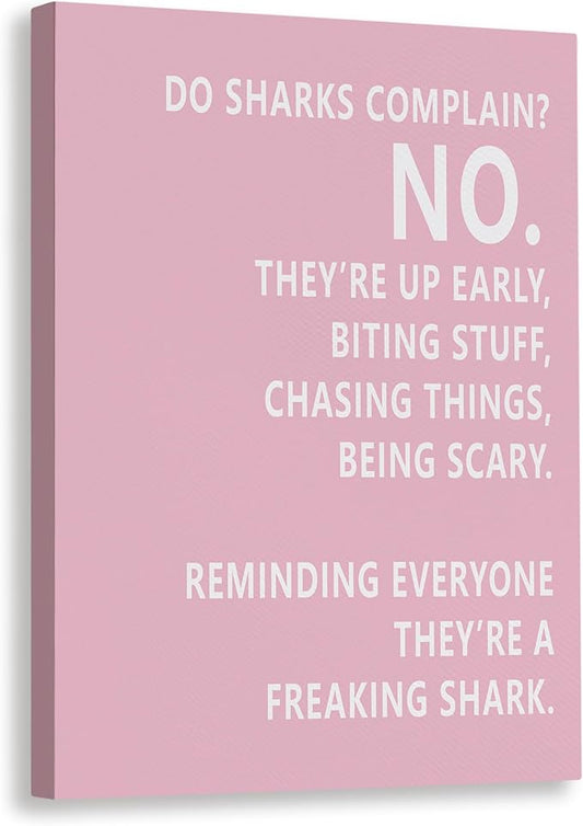 Rusenbao Gym Motivational Workout Wall Art, Home Gym Decor, Inspirational Workout Room Decor, Do Sharks Complain About Monday, Canvas Wall Art for Exercise Fitness Room Office, 11x14 inch(Pink)