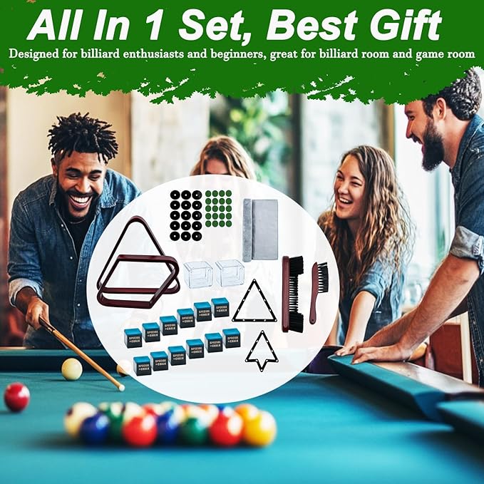 23 Pcs Wooden Pool Triangle Rack, Pool Table Accessories with Pool Table Brush for Felt, 2-1/4" Pool Ball Holder, Billiard Magic Ball Rack Billiard Accessories (Wine Red)