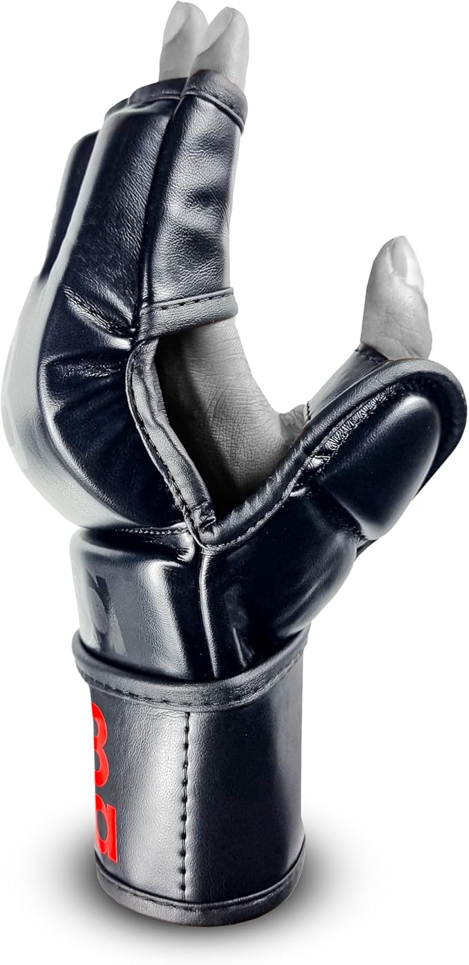 MMA Gloves Grappling Sparring, Maya Hide Leather, Boxing Gloves Muay Thai Martial Arts Training, Half Finger Adjustable Mitts Wrist Support Kickboxing Cage Fighting Punching Bag Workout
