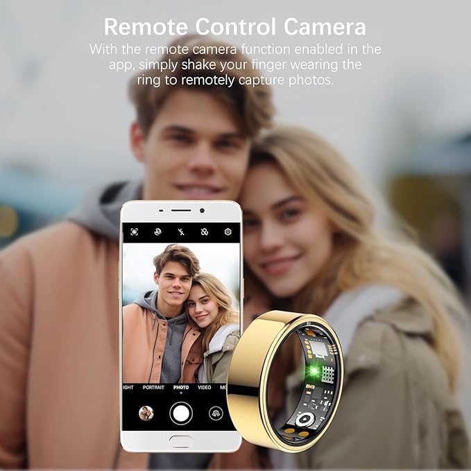 Health Tracker Ring, Smart Health Ring for Women Men with Heart Rate, Blood Oxygen, Sleep Monitor, Steps,Calories, No Subscription Fee, IP68 Waterproof Smart Ring for iPhone & Android (Gold, 13#)