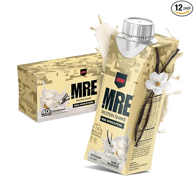 REDCON1 MRE Ready to Drink Protein Shakes, Vanilla Milkshake - Protein Drinks with Whole Food Sources - Sugar Free RTD Shake Formulated to Fuel Athletes at Any Time (12 Pack)