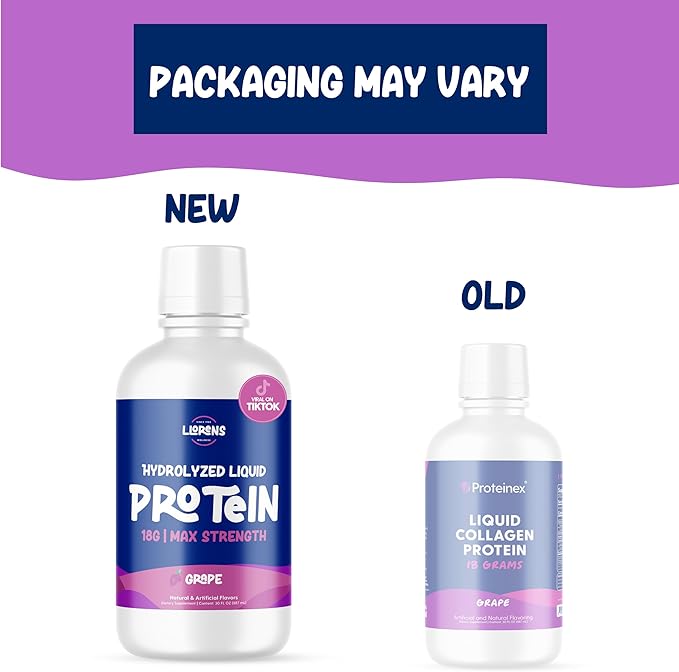 Medical Grade Liquid Hydrolized Collagen Protein - Women and Men for Healthy Skin, Hair and Nails - No Carbs, Zero Sugars & Ready to Drink Protein Drink (Grape)