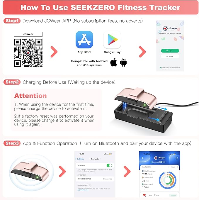 Sleep & Fitness Tracker Wristband for Women Men | 24/7 Heart Rate, Blood Oxygen & Stress Monitor | Step & Calorie Counter | IP68 Waterproof Activity Tracker, No Subscription Fee (Pink)