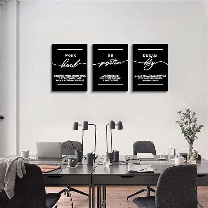 Motivational Wall Art - Inspirational Canvas Poster Prints Black Quotes Paintings Picture Entrepreneur Positive Quotes Office Wall Decor Decoration for Living Room Bedroom Framed