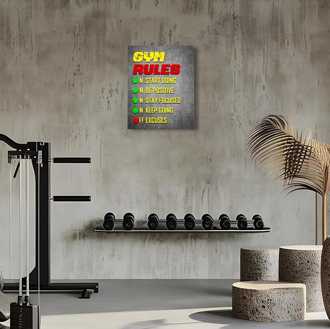 Gym Quotes Wall Art,Inspirational Workout Wall Decor,Gym Rules Canvas Wall Art for Exercise Fitness Room