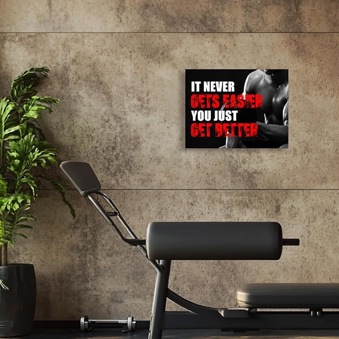OTINGQD Inspirational Gym Wall Decor,Fitness Quotes Wall Art,It Never Gets Easier You Just Get Better Workout Canvas Wall Decor for Home Gym