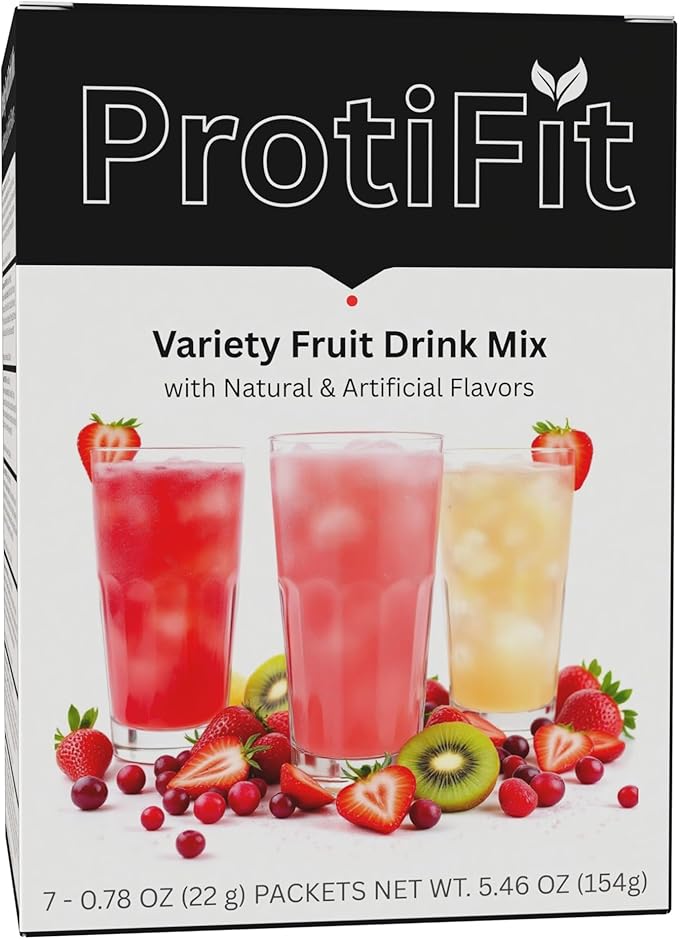 High Protein Fruit Flavored Powder Drink Mix, 15g Protein, Low Calorie, Sugar Free, Ideal Protein Compatible, 7 Servings Per Box (Variety Pack)