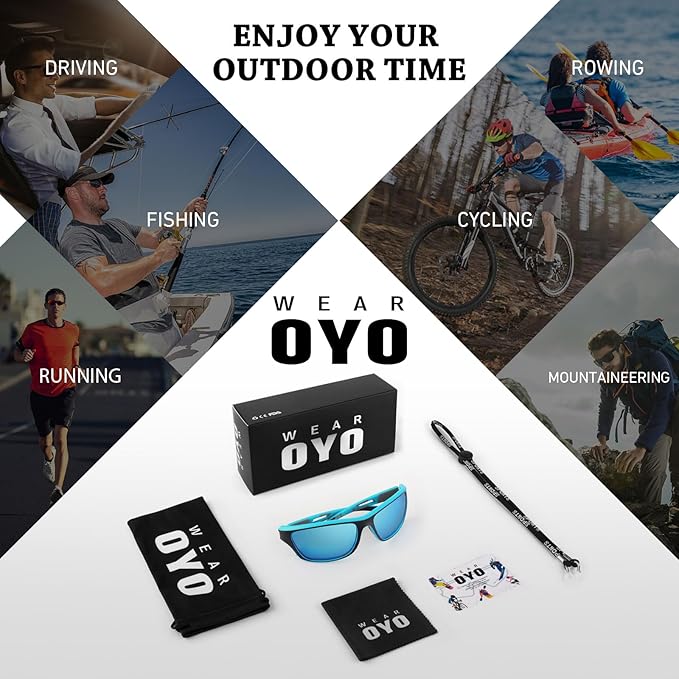 Polarized Sports Sunglasses for Men Women,Fishing Driving Rectangular Goggles UV400 Protection