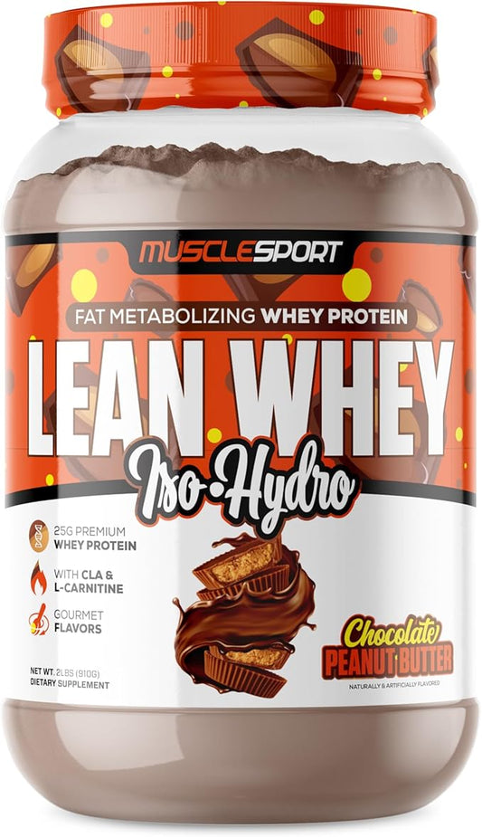Musclesport Lean Whey Revolution™ Protein Powder - Whey Protein Isolate - Low Calorie, Low Carb, Low Fat, Incredible Flavors - 25g Protein per Scoop (2LB, Chocolate Peanut Butter)