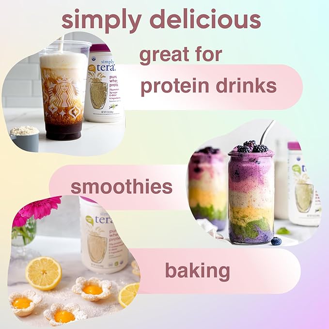 Simply tera's Pure Whey Protein Powder - Grass Fed Whey Protein Powder, Clean Protein Powder, Natural Protein Powder with Whey Protein, Unflavored Protein Powder, Non-GMO, Kosher, Unsweetened - 12 Oz