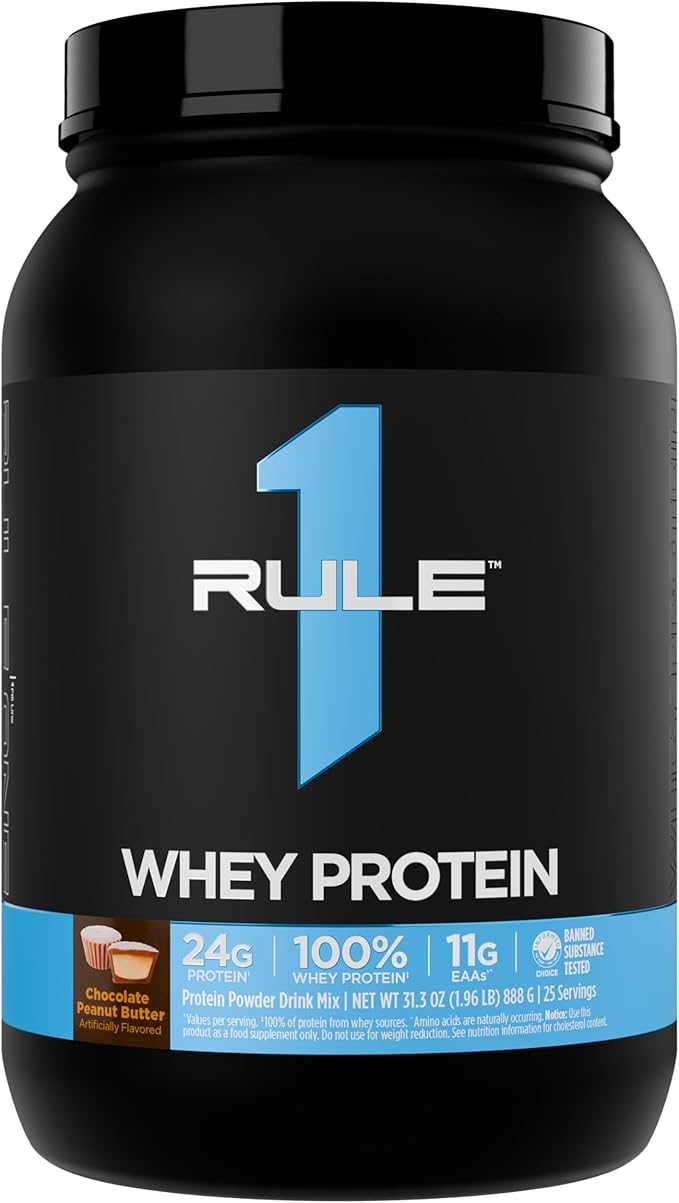 Rule 1 Whey Protein – 24g Fast-Acting Protein from All-Whey Sources with Naturally Occurring EAAs & BCAAs for Workout Recovery or Anytime Use (2 Pounds*, Chocolate Peanut Butter)