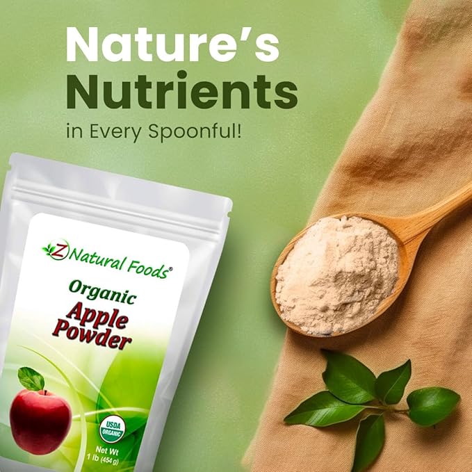 Z Natural Foods Organic Apple Powder, Superfood Powder for Digestive Support and Energy Boost, Ideal for Juice, Smoothies, and Recipes, Non-GMO, Vegan, Gluten-Free, Kosher, 1 lb.
