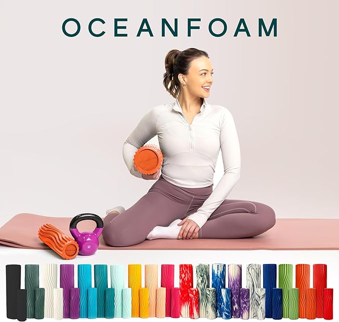 Oceanfoam Ripple Travel Foam Roller (11" x 3.35") Firm Mini Foam Roller for Physical Therapy, Deep Tissue Massage, Back Pain - High Density, Ergonomic Wave Textured - Yoga, Pilates, Exercise (Orange)