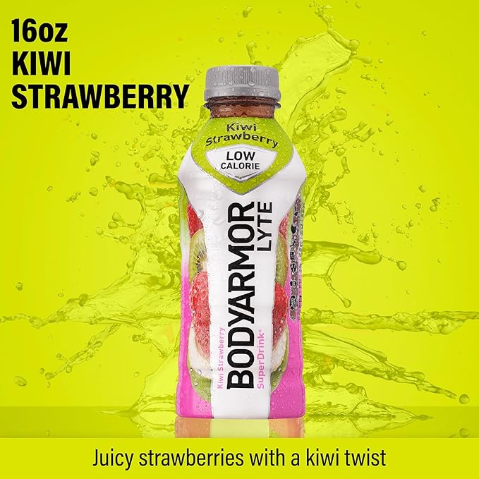 BODYARMOR LYTE Sports Drink Low-Calorie Sports Beverage, Kiwi Strawberry, Coconut Water Hydration, Natural Flavors With Vitamins, Potassium-Packed Electrolytes, Perfect For Athletes, 16 Fl Oz (Pack of 12)