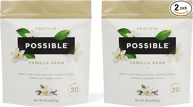 Possible Protein Powder Vanilla Bean - 20g of Vegan, Plant-Based Protein Mix - Non-GMO, Non-Dairy, Gluten-Free - 3.5g of BCAAs - 9 Essential Amino Acids - 30-Day Supply - 2 Bag, 30 Servings