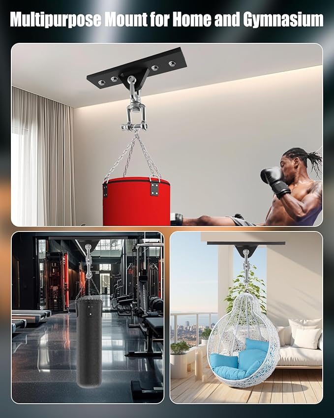 Punching Bag Hanger, Heavy Bag Stand for Punching Bag/Aerial Yoga/Hammock/Sandbag/Swing Chair, 360° Swivel Wall Mount Ceiling Hook – Heavy-Duty Boxing Bag Mount (900LB Capacity)