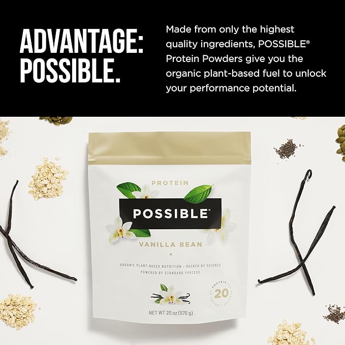 Possible Protein Powder Vanilla Bean - 20g of Vegan, Plant-Based Protein Mix - Non-GMO, Non-Dairy, Gluten-Free - 3.5g of BCAAs - 9 Essential Amino Acids - 15-Day Supply - 1 Bag, 15 Servings
