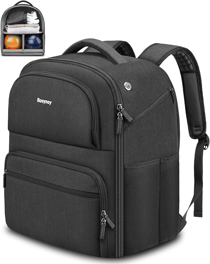 Bosynoy 2 Ball Bowling Backpack, Extra Large Bowling Ball Bag Totes with Protective Foam Padded, Accessory Pouch & Shoe Compartment Fits Up to Mens Size 16, Black