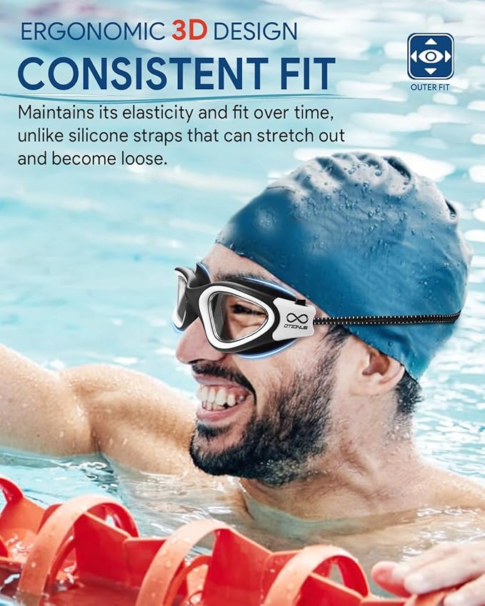 Swim Goggles, Polarized Adult Swimming Goggles Bungee Strap No Hair Pulling Anti-fog Pool Goggles for Men Women