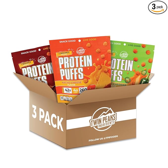 Twin Peaks Ingredients Low Carb, Keto Friendly Protein Puffs, (Variety Pack, 2.1 Ounce), 2 Servings, 3 Pack (60g, 42g Protein, 4g Carbs)