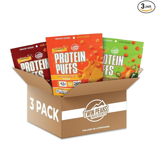 Twin Peaks Ingredients Low Carb, Keto Friendly Protein Puffs, (Variety Pack, 2.1 Ounce), 2 Servings, 3 Pack (60g, 42g Protein, 4g Carbs)