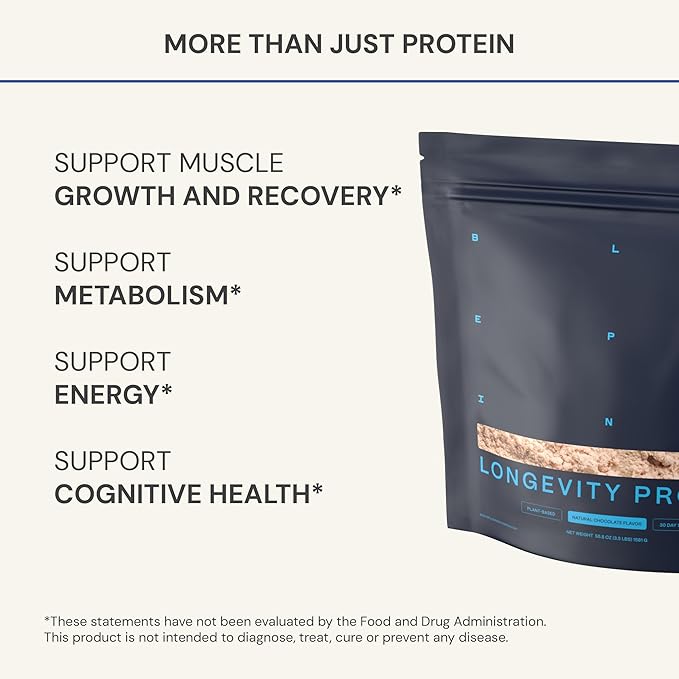 Blueprint Bryan Johnson Chocolate Protein Powder – Vegan Plant-Based Supplement with Cocoa Powder – Clean Ingredients – 26g Protein per Serving – Non-GMO – 30 Servings