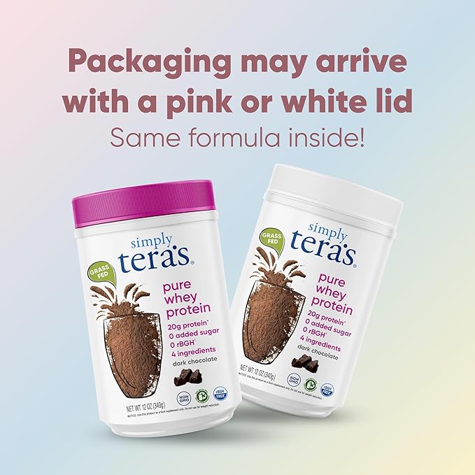 simply tera's Pure Whey Protein Powder - Dark Chocolate Clean Protein Powder, Grass Fed Whey Protein Powder Without Artificial Sweeteners, Clean Label, Non-GMO, Kosher, rBGH-Free - 24 Oz