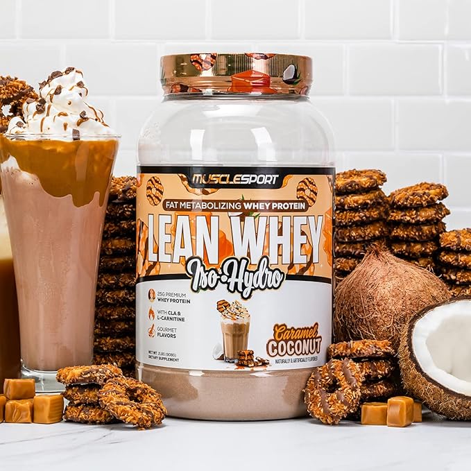 Musclesport Lean Whey Revolution™ Protein Powder - Whey Protein Isolate - Low Calorie, Low Carb, Low Fat, Incredible Flavors - 25g Protein per Scoop (2LB, Coconut Caramel)