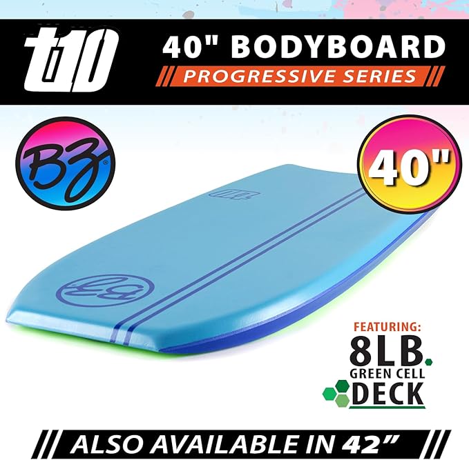 BZ BodyBoards - T-10 Progressive Series Bodyboard - HDPE Slick - Crescent Tail - PHUZION Core - 8lb Deck