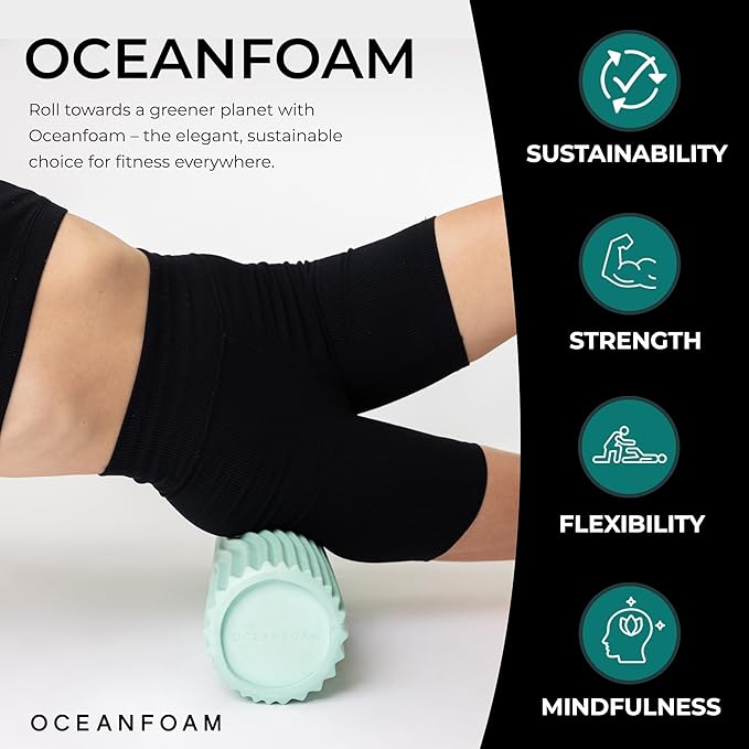 Oceanfoam Tidal Roller - Seafoam - Muscle Massage Foam Roller for Back Pain & Stretching - Firm and Ergonomic Wide Wave Textured - Yoga, Athletics, & Wellness - Full Size, 20" x 5"