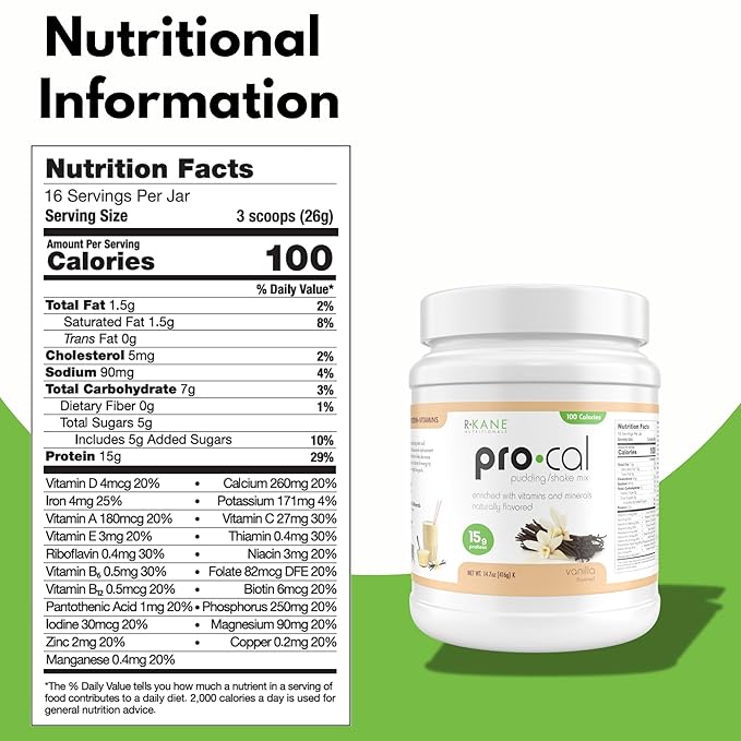 Pro-Cal Vanilla Meal Replacement Powder, 16.4 oz – High Protein, Low Calorie Shake & Pudding Mix – 16 Servings, Delicious & Easy to Prepare – Supports Healthy Weight Management, Vanilla
