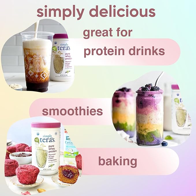 Simply tera's Pure Whey Protein Powder - Vanilla Protein Powder, Grass Fed Whey Protein Powder, Clean Protein Powder Without Artificial Sweeteners, Non-GMO, Kosher, rBGH-Free, Soy-Free - 12 Oz