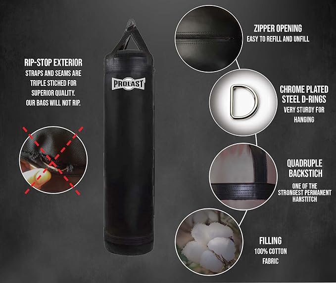 PROLAST Classic 5FT 100LB Black Muay Thai Heavy Bag Made in USA