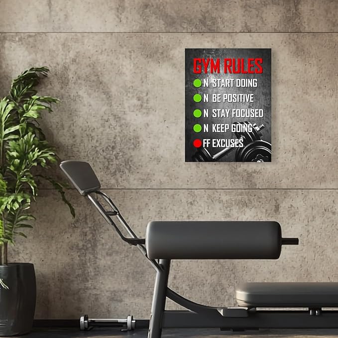 OTINGQD Inspirational Gym Wall Decor,Fitness Quotes Wall Art,Gym Rules Wall Decor,Workout Canvas Wall Art