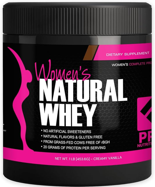 Whey Protein Powder for Women Vanilla Powder - Low Carb Gluten-Free Grass-Fed rBGH-Free - Supports Weight Loss - Natural Stevia Sweetened Protein Shake, 20g (Creamy Vanilla, 1lb)