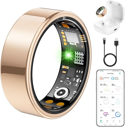 Ring Health Tracker for Women Men, Fit Ring with Heart Rate, Blood Oxygen, Sleep Monitor, Calories, Step Counter, IP68 Waterproof Smart Ring for iPhone & Android, No Subscription Fee (Rose Gold 13#)