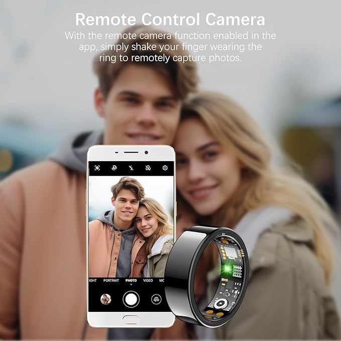 Health Tracker Ring, Smart Health Ring for Women Men with Heart Rate, Blood Oxygen, Sleep Monitor, Steps,Calories, No Subscription Fee, IP68 Waterproof Smart Ring for iPhone & Android (Black, 8#)