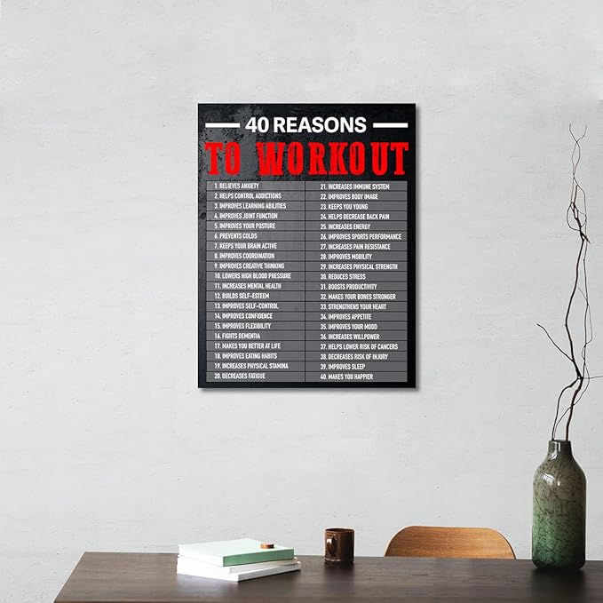 Gwisml 40 Reasons To Workout Wall Art,Inspirational Exercise Fitness Canvas Frame Paintings For Gym Sports Room Home Workplace Wall Art Decor