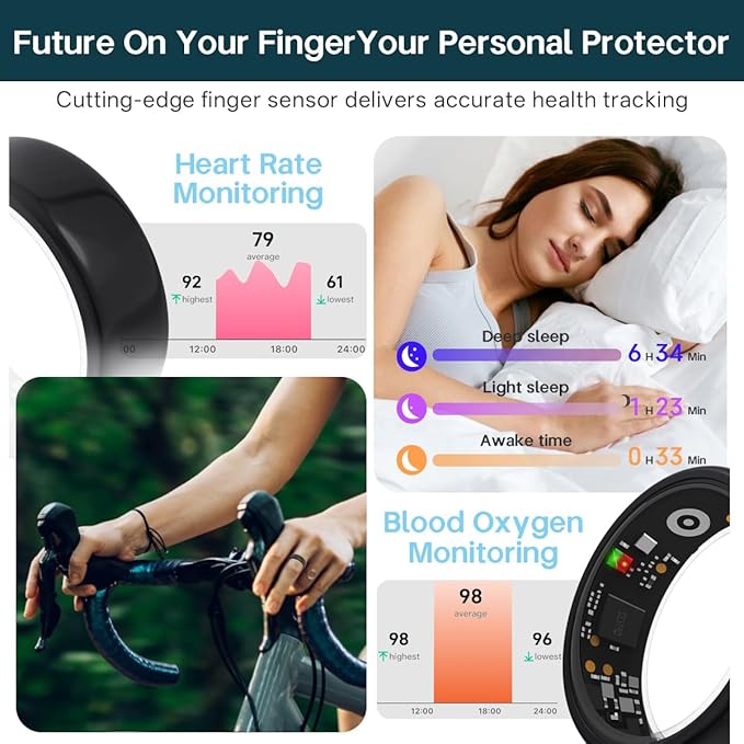 Smart Rings for Women Men,Fitness Tracker Ring,Heart Rate,Blood Oxygen,Blood Pressure,Step Tracker,Sleep Monitoring,No Subscription Fee,IP68 Waterproof Smart Ring for iphone&Android(Silver 8)
