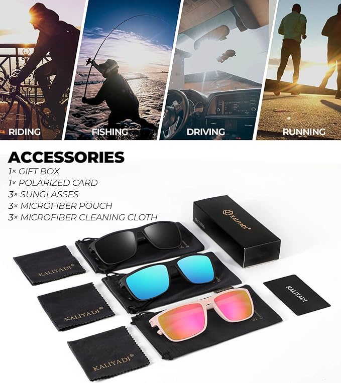 KALIYADI Polarized Sunglasses for Men, Lightweight Sun Glasses with UV Protection for Driving Fishing Golf