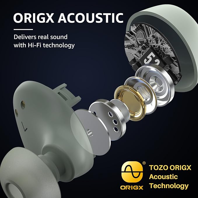 TOZO A1 Wireless Earbuds Bluetooth 5.3 Light Weight in Ear IPX5 Waterproof Headphones 2 Mic for AI Calls, Immersive Premium Sound Bass Headset with Charging Case, 32 Presets EQ Customization via App