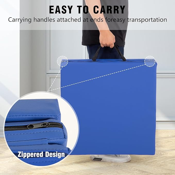 Gymnastics Tumbling Mats Portable Gymnastics Mat Foldable Tumbling Mat 2'x6'/4'x8' PU Leather Exercise Mat Yoga Mat with Carrying Handles for home Workout outdoor Yoga Gymnastics