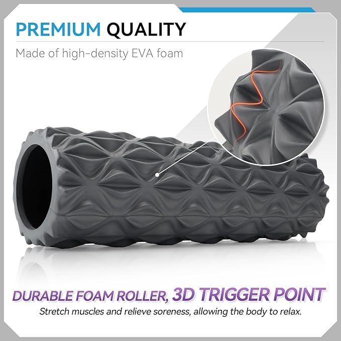 Foam Roller - 15 inch Deep Tissue Massager for Muscle Massage, Myofascial Trigger Point Release, Exercise, Yoga, Pilates & Stretching(Gray)