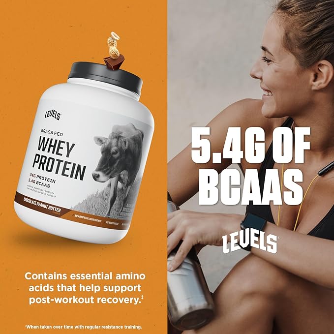 Levels Grass Fed Whey Protein Powder, No Artificials, 24G of Protein, Chocolate Peanut Butter, 5LB